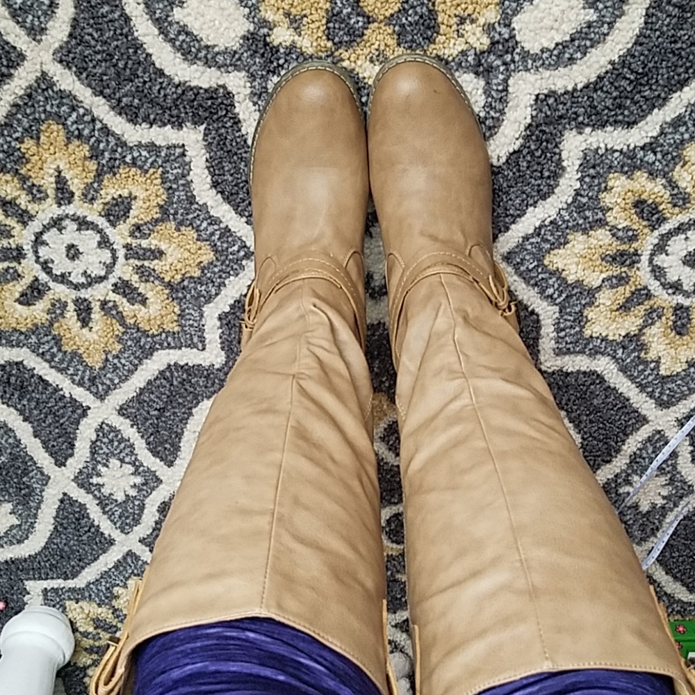 Western Style Knee High Beige Boots